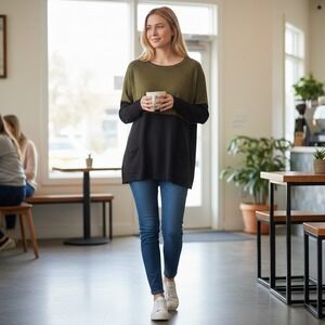 tea n rose Olive and Black Colorblock Crewneck Sweater